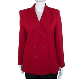 CHAUS Women’s Vintage Red Wool Double Breast Button Long Sleeve Blazer Size 8